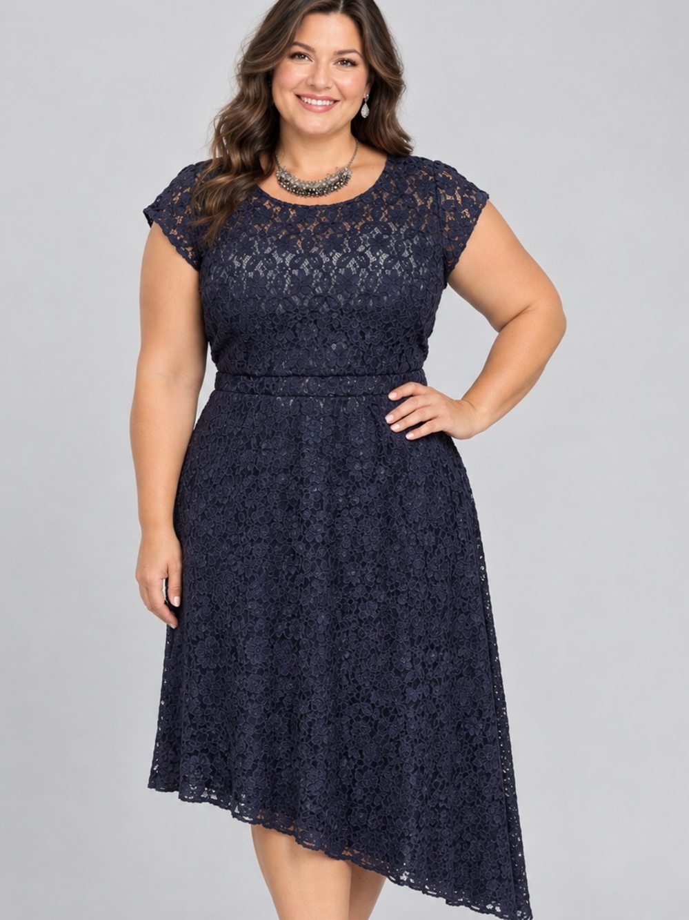 PENNINGTONS Mid Blue Sleeveless Lace Dress with Light Blue Lining 1X